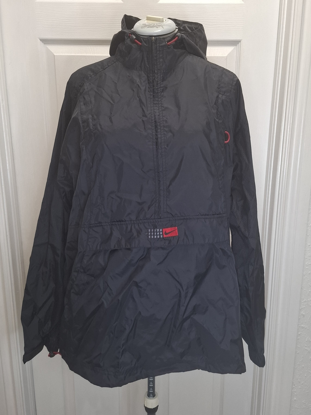 Nike Black Hooded Lightweight Jacket with Red Details